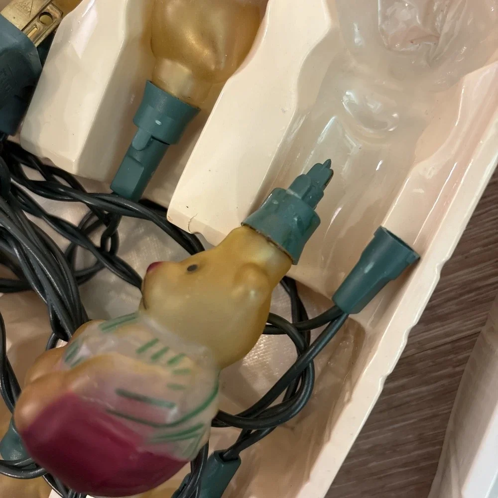 Glass Teddy Bear String Lights Holiday Time 4 Sets- 2 Work 7.8 Ft